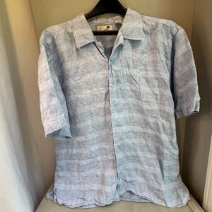 Havana Shirt Co. Blue Crosshatch Linen Shirt XL | Short Sleeve | Beach Casual